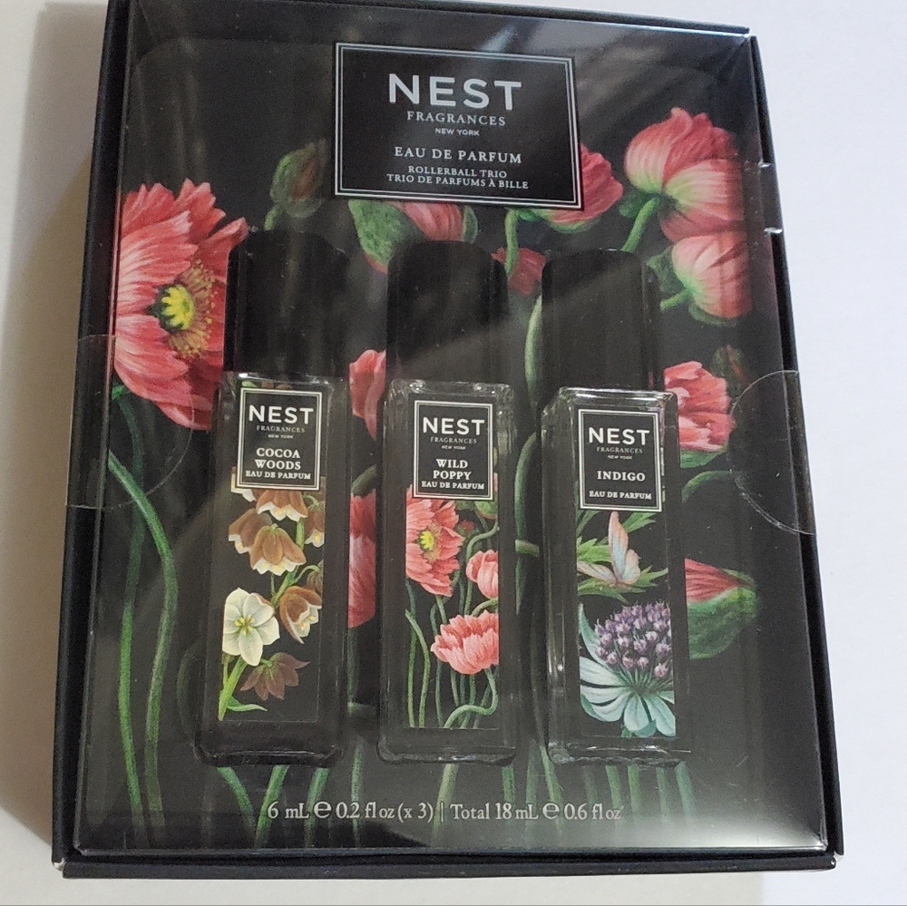 Nest Trio Roller Ball Indigo, Cocoa Woods & Wild Poppy Set. New